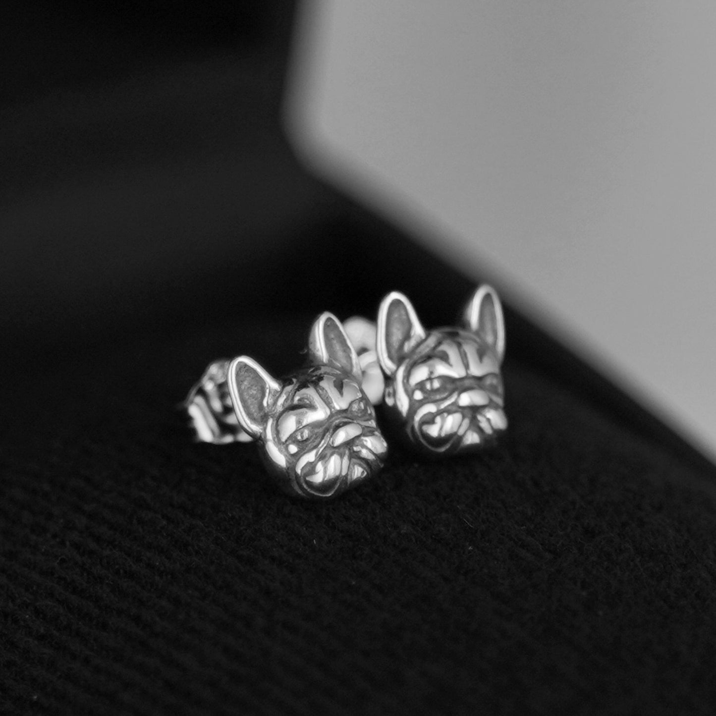 Sterling Silver Oxidized Bulldog Stud Earrings - sugarkittenlondon