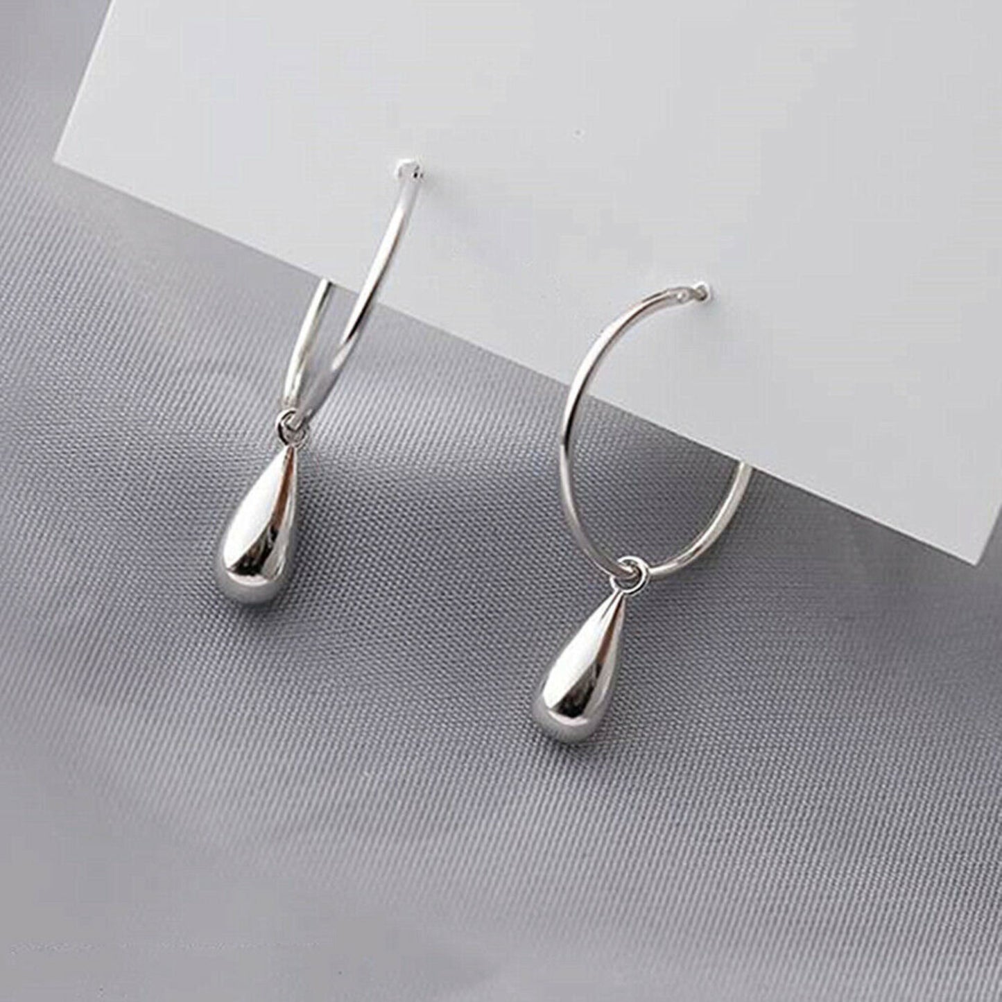 Rhodium-Plated Sterling Silver 20mm Hinged Hoop Circle Sleeper Teardrop Earrings