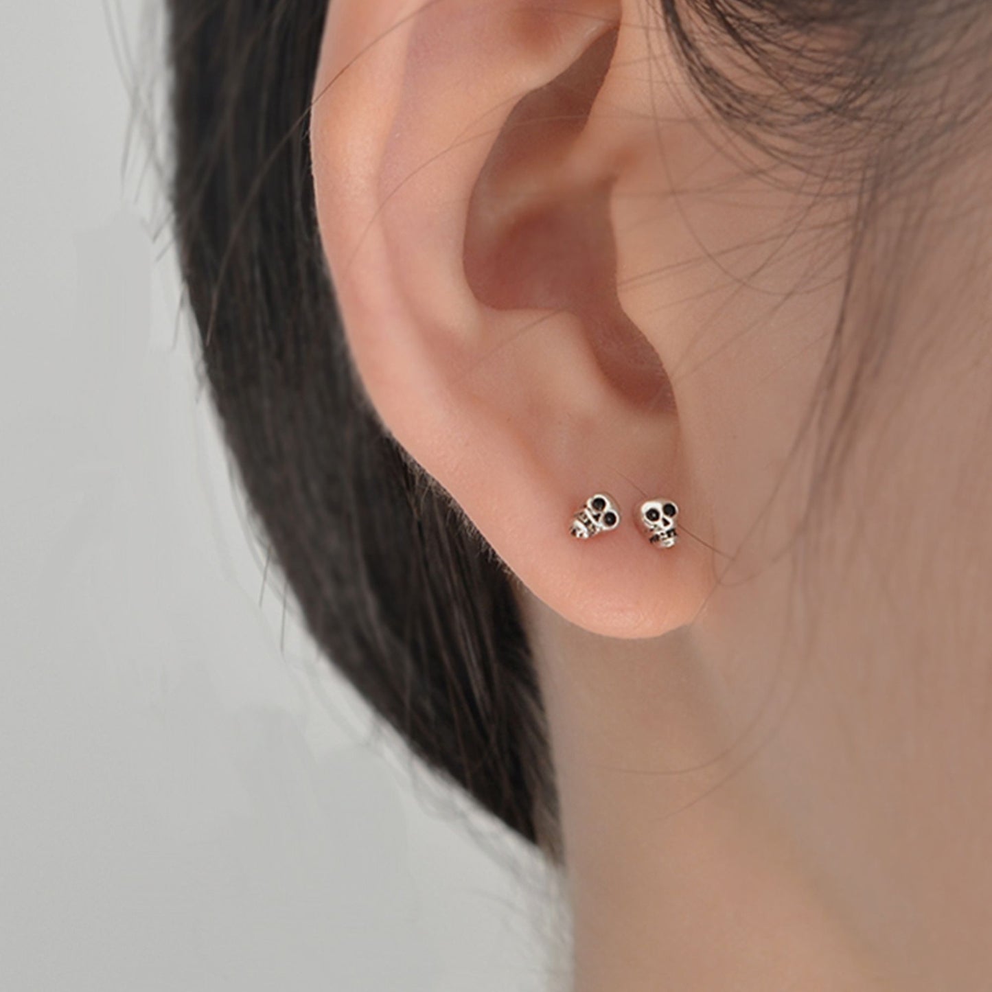 Sterling Silver Oxidized Mini Punk Gothic Skull Statement Unisex Stud Earrings - sugarkittenlondon