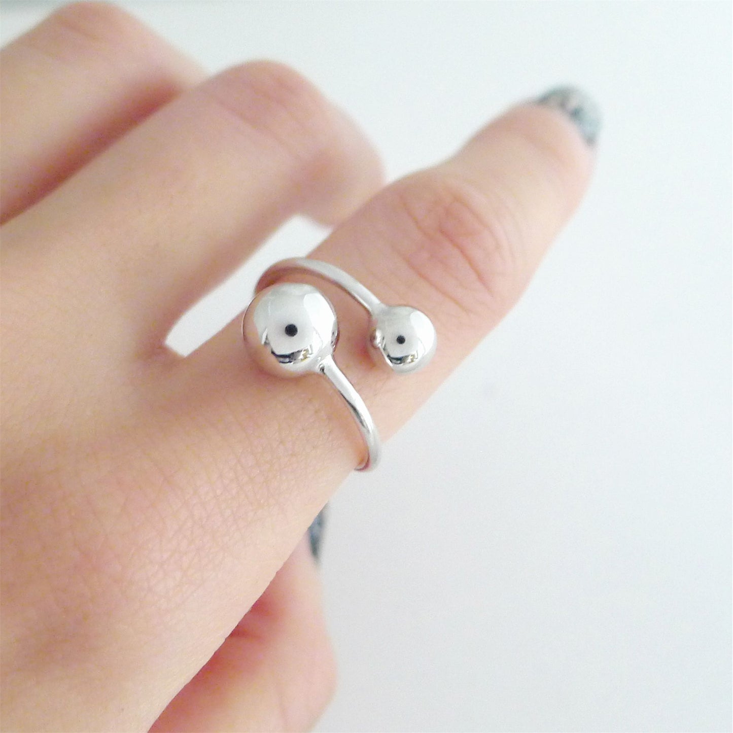 Sterling Silver Twist 5mm 6mm 8mm Ball Double Bead Wrap Ring Sizable UK L-P - sugarkittenlondon
