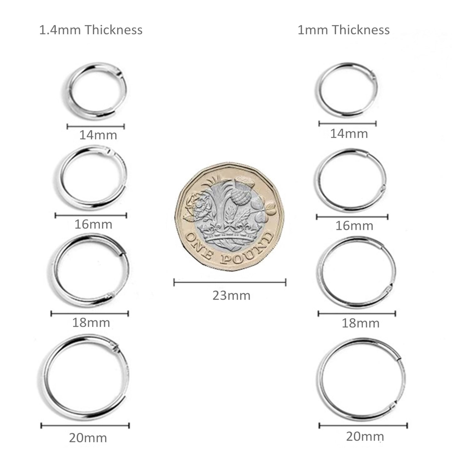 Sterling Silver Hinged Plain Hoops Small to Large Sleepers Earrings 10 - 60mm