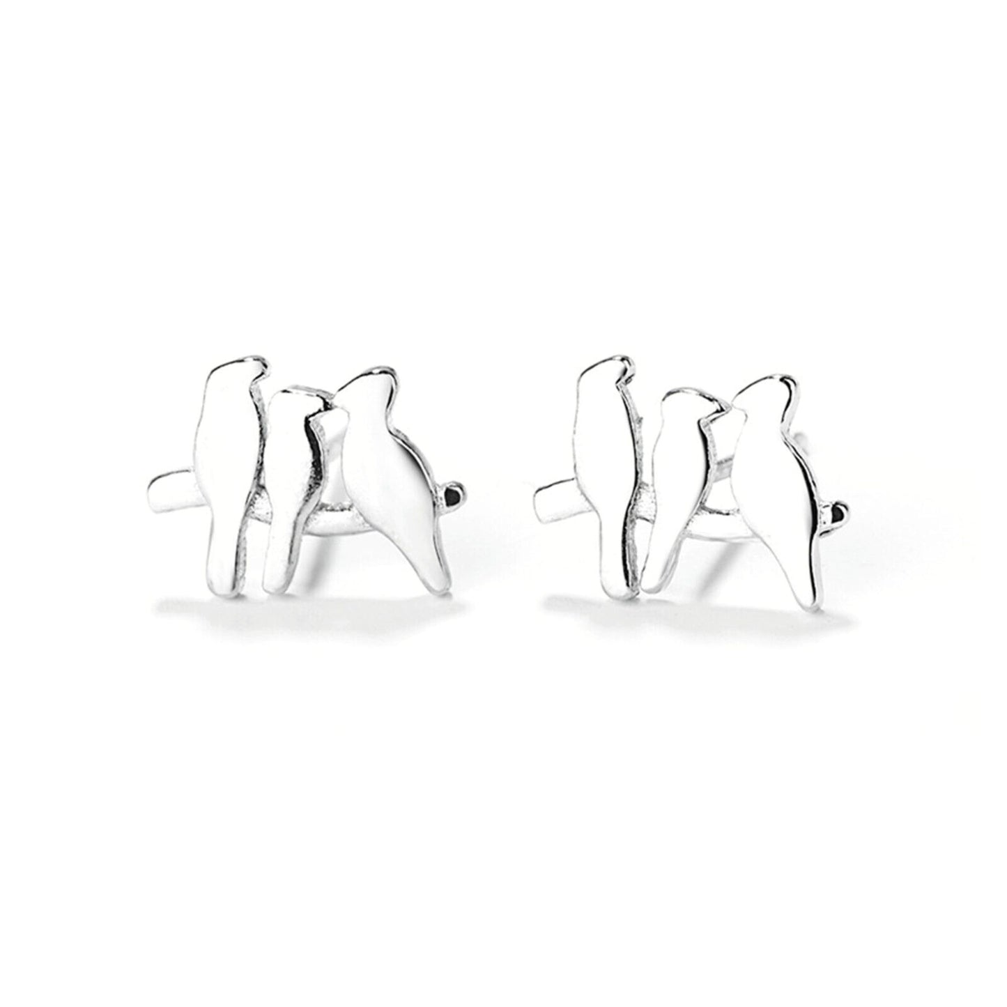 Sterling Silver Tiny Three Birds Line Post Stud Earrings - sugarkittenlondon