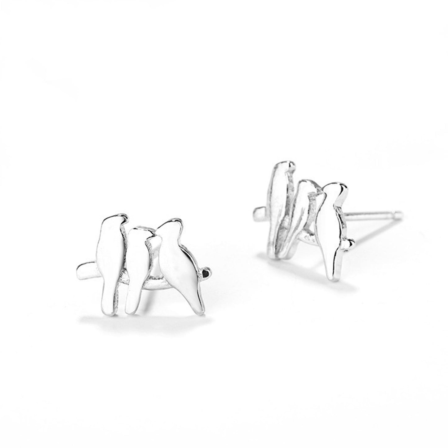 Sterling Silver Tiny Three Birds Line Post Stud Earrings - sugarkittenlondon