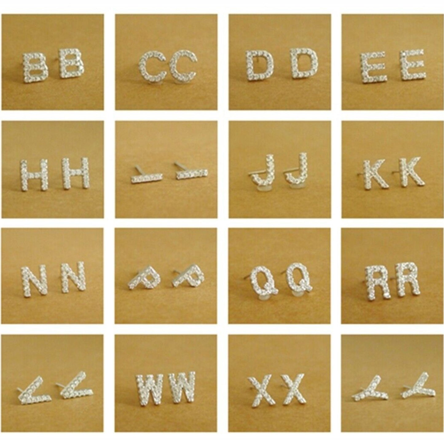 Sterling Silver CZ Alphabet Letter Stud Earrings A-Z - Paved with Cubic Zirconia