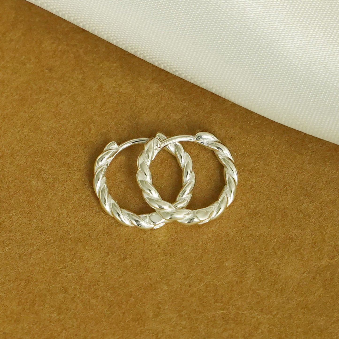925 Sterling Silver 10mm Twist Wave Wire Huggie Cuff Earrings