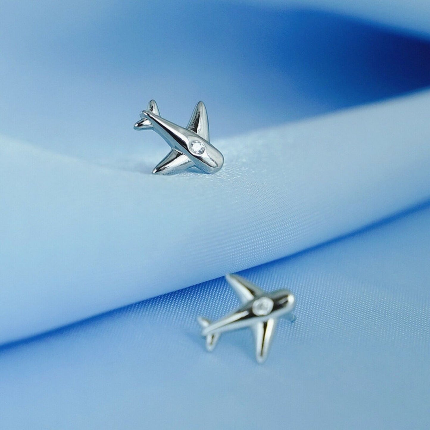 925 Sterling Silver Airplane Stud Earrings with Cubic Zirconia