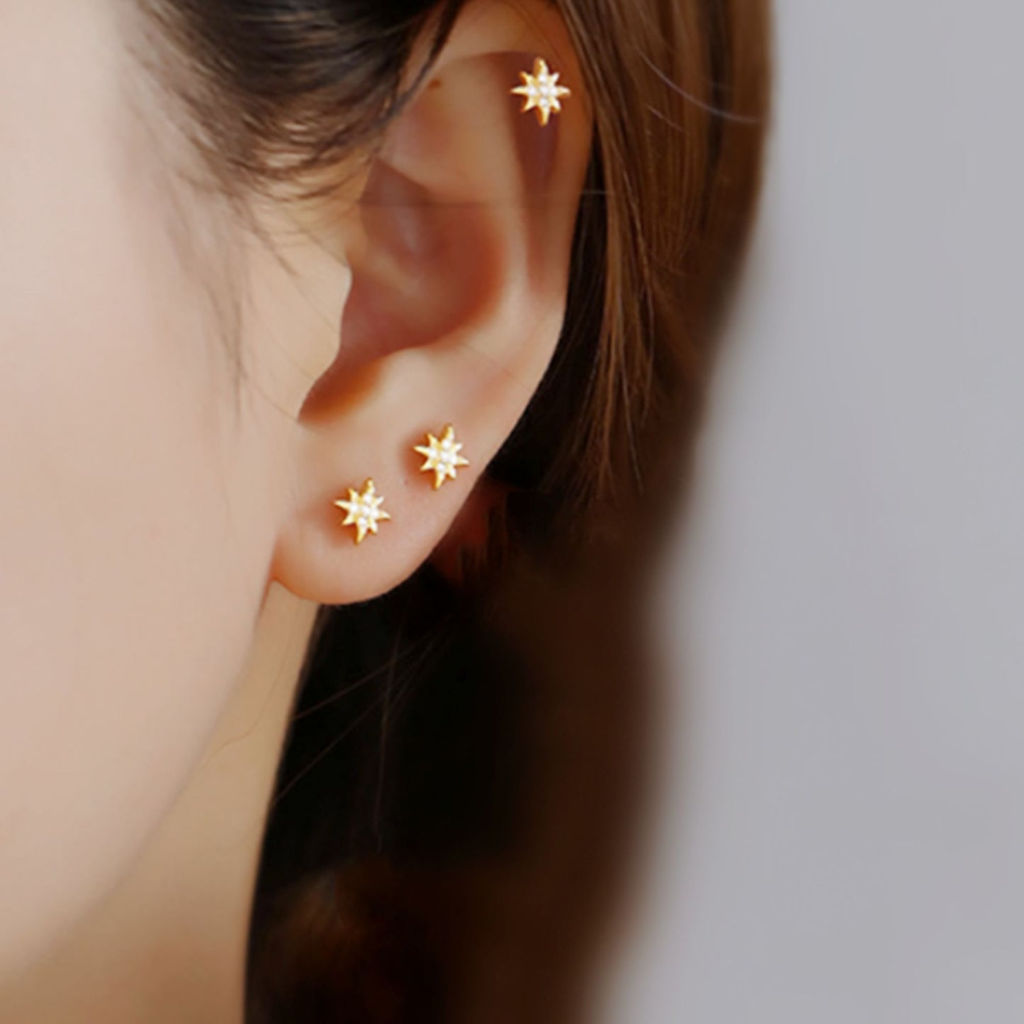 Star Stud Earrings in 18K Gold Plated Sterling Silver with CZ North Pole Design
