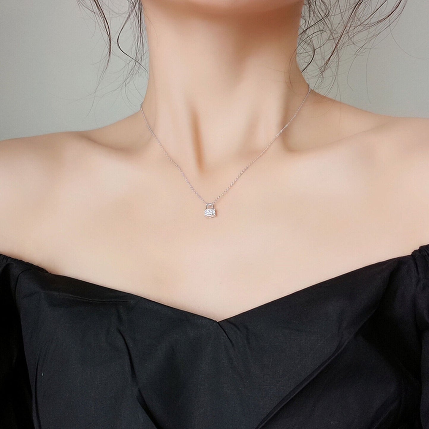 Sterling Silver Cz Paved Padlock Petite Lock Charm Pendant Necklace - sugarkittenlondon