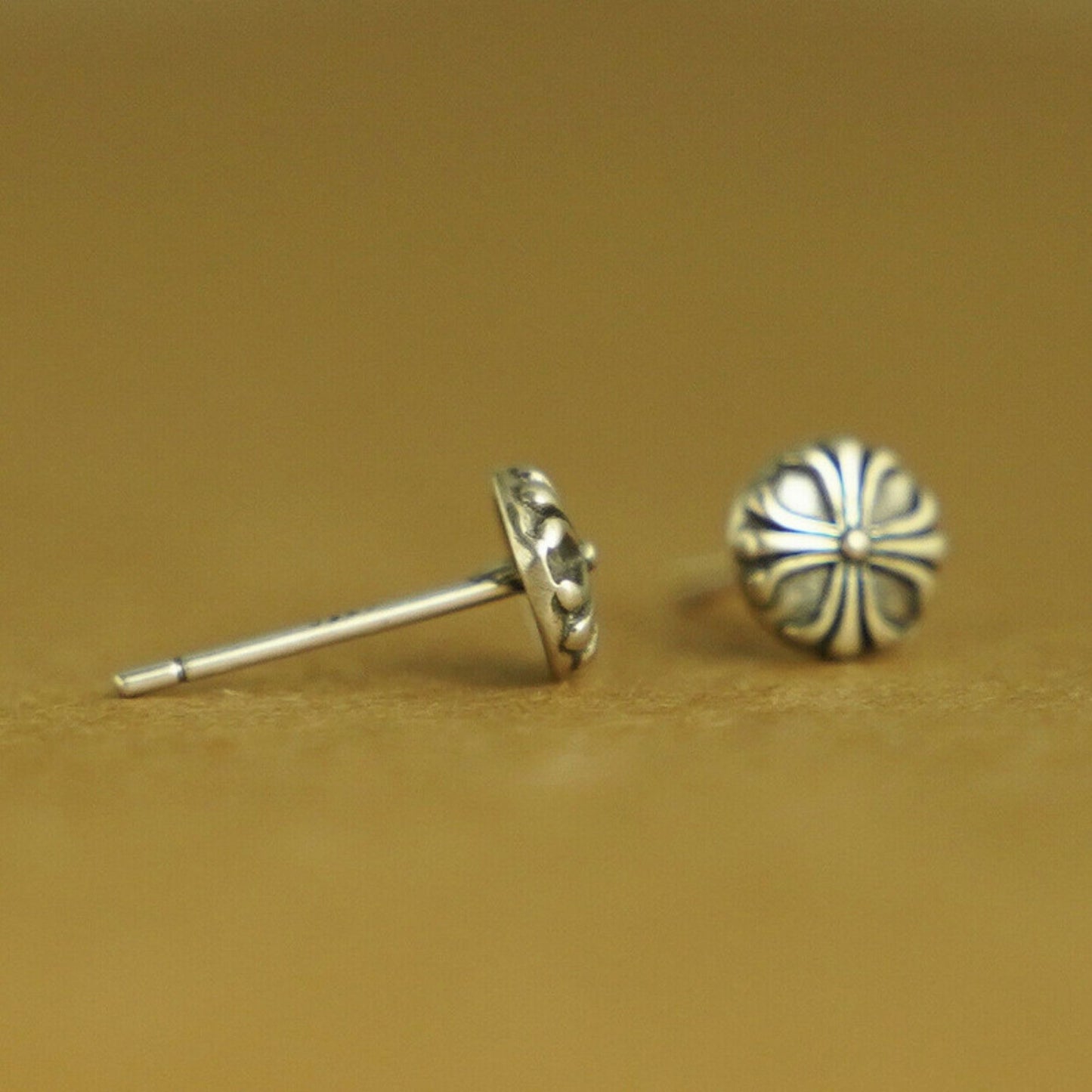 Sterling Silver 6mm Oxidized Retro Fleury Cross Dot Stud Earrings - sugarkittenlondon