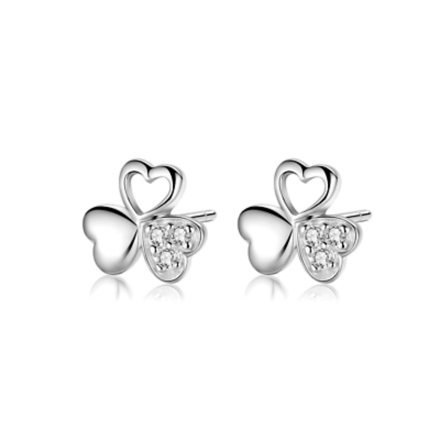 Rhodium-plated on Sterling Silver Leaf Clover CZ Stud Earrings