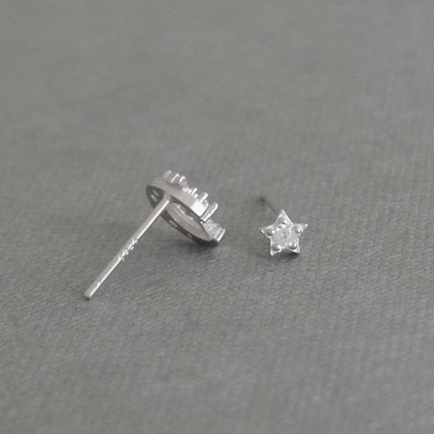 Sterling Silver Moon Star Love Arrow Stud Earrings with CZ Paving and Rhodium Plating
