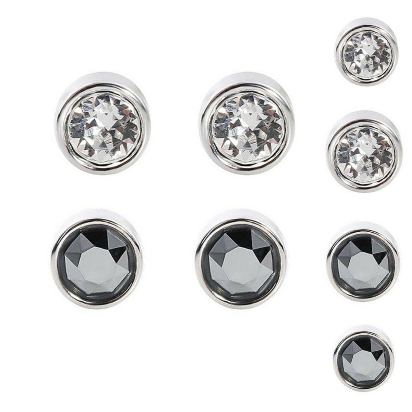 Sterling Silver 3 4 5 6 7 8mm CZ Round Bezel Rubover Clear Black Stud Earrings - sugarkittenlondon