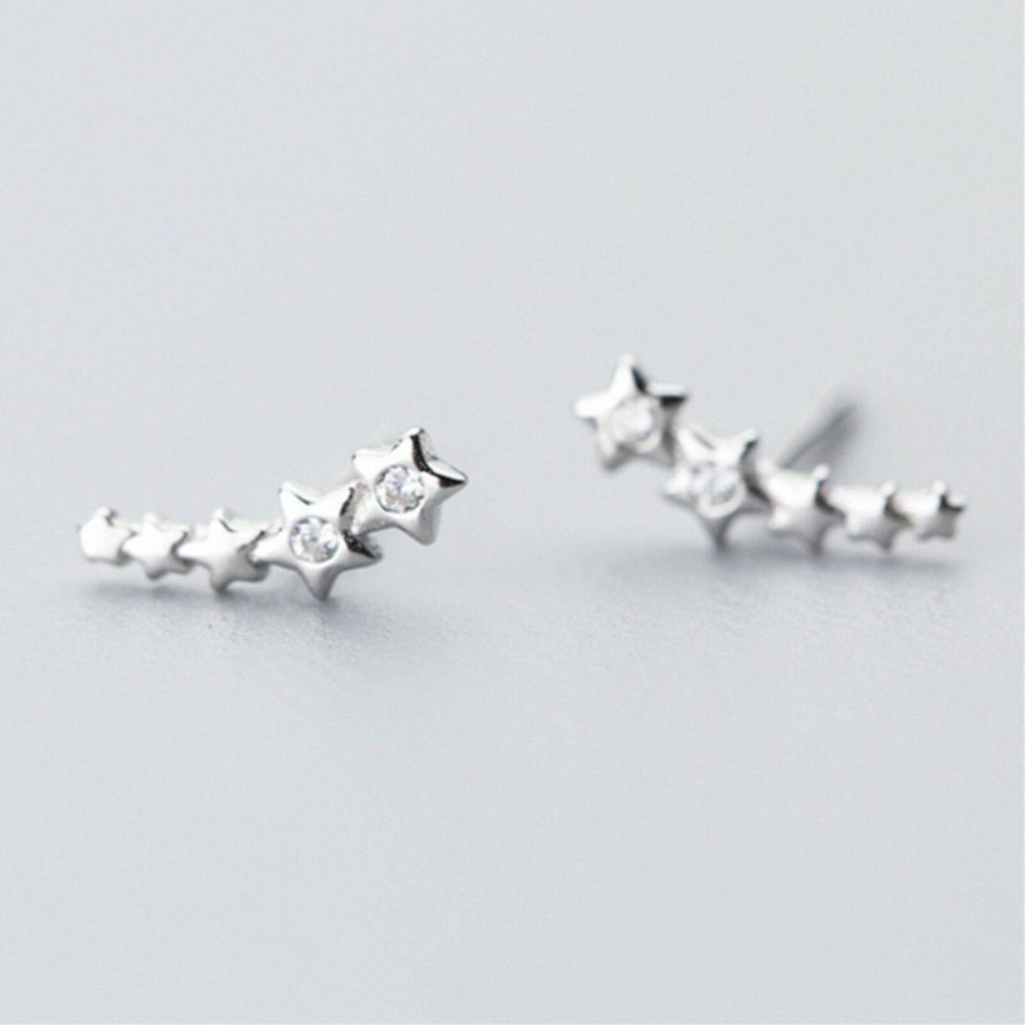 Sterling Silver Mini Linked Stars Curved Wavy Climber Crawler Stud Earrings - sugarkittenlondon