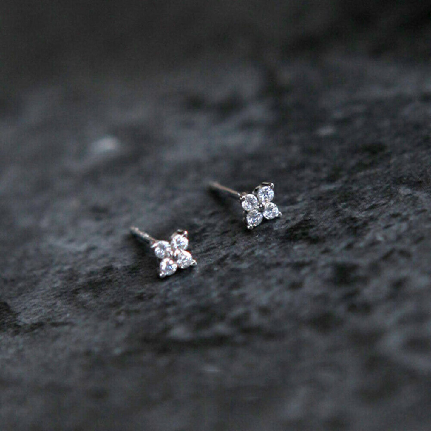 925 Sterling Silver CZ Flower Stud Earrings with Shiny Finish