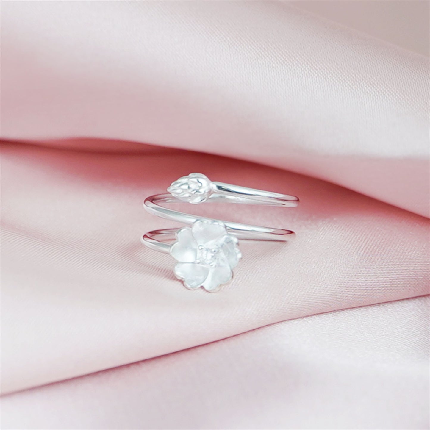 Sterling Sliver CZ Lotus Flower Yoga Zen Namaste Wrap Open Band Ring - sugarkittenlondon