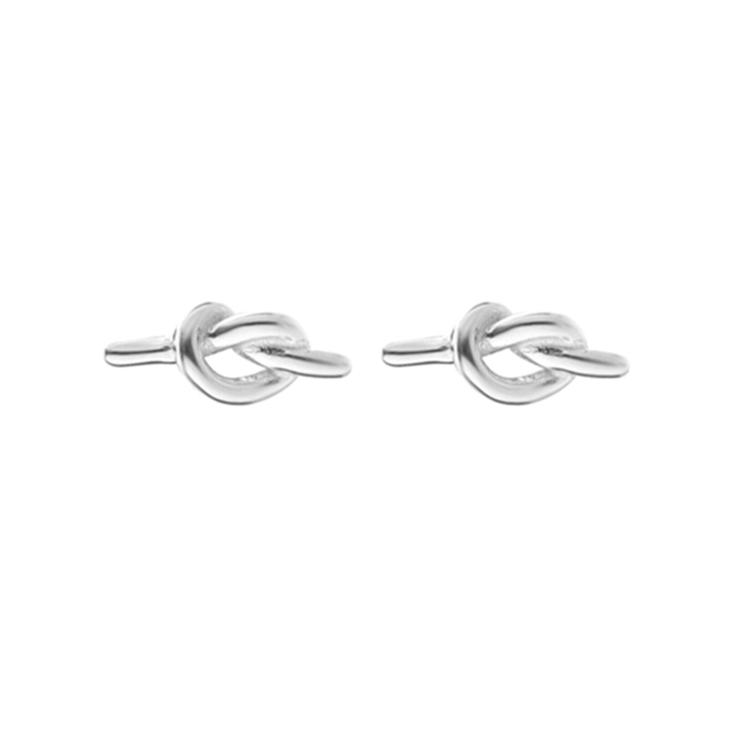 Rhodium on Sterling Silver Solid Love Heart Knot Pretzel Knot Stud Earrings - sugarkittenlondon