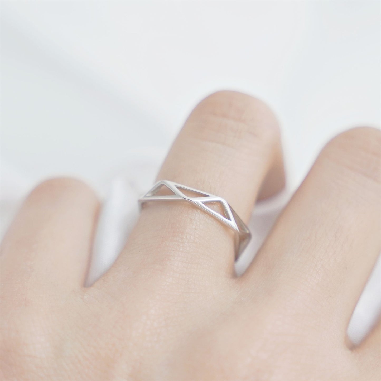 Sterling Silver Unisex Hollow Out Diamond Geometry Nest Ring UK F-K - sugarkittenlondon