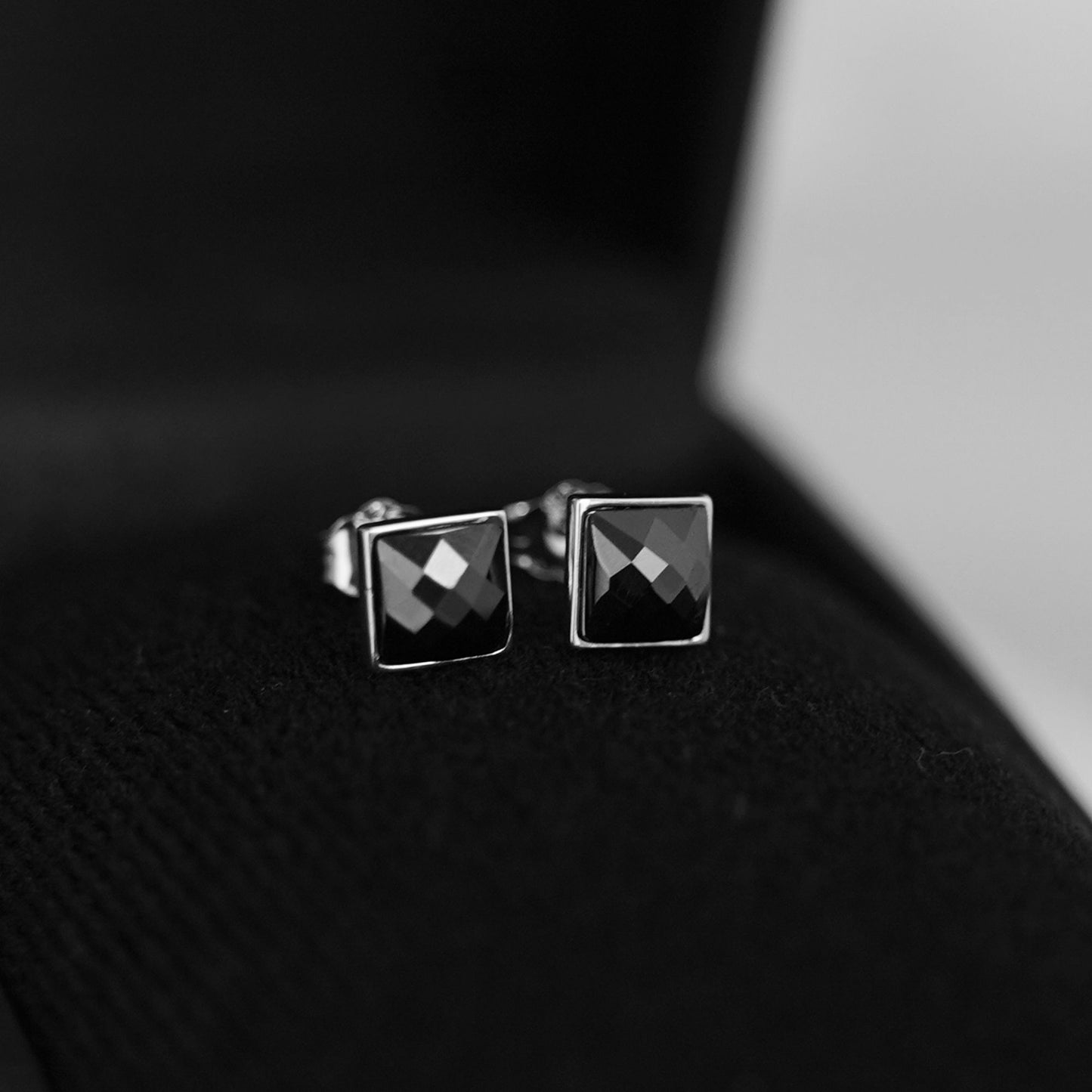 Sterling Silver Square Stud Earrings with 7mm Cut Convex Cubic Zirconia