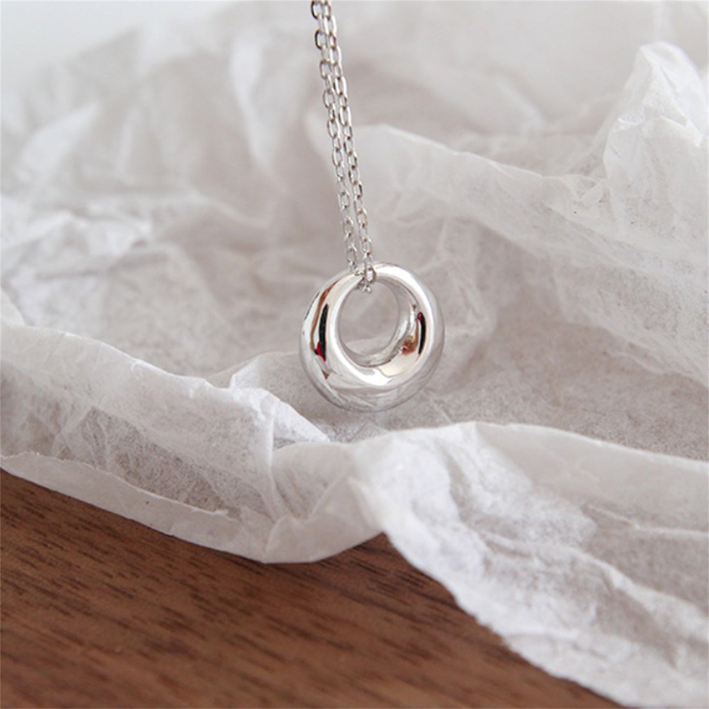 Sterling Silver Solid Shiny Plain Hoop Circle Ball Ring Round Charm Necklace - sugarkittenlondon