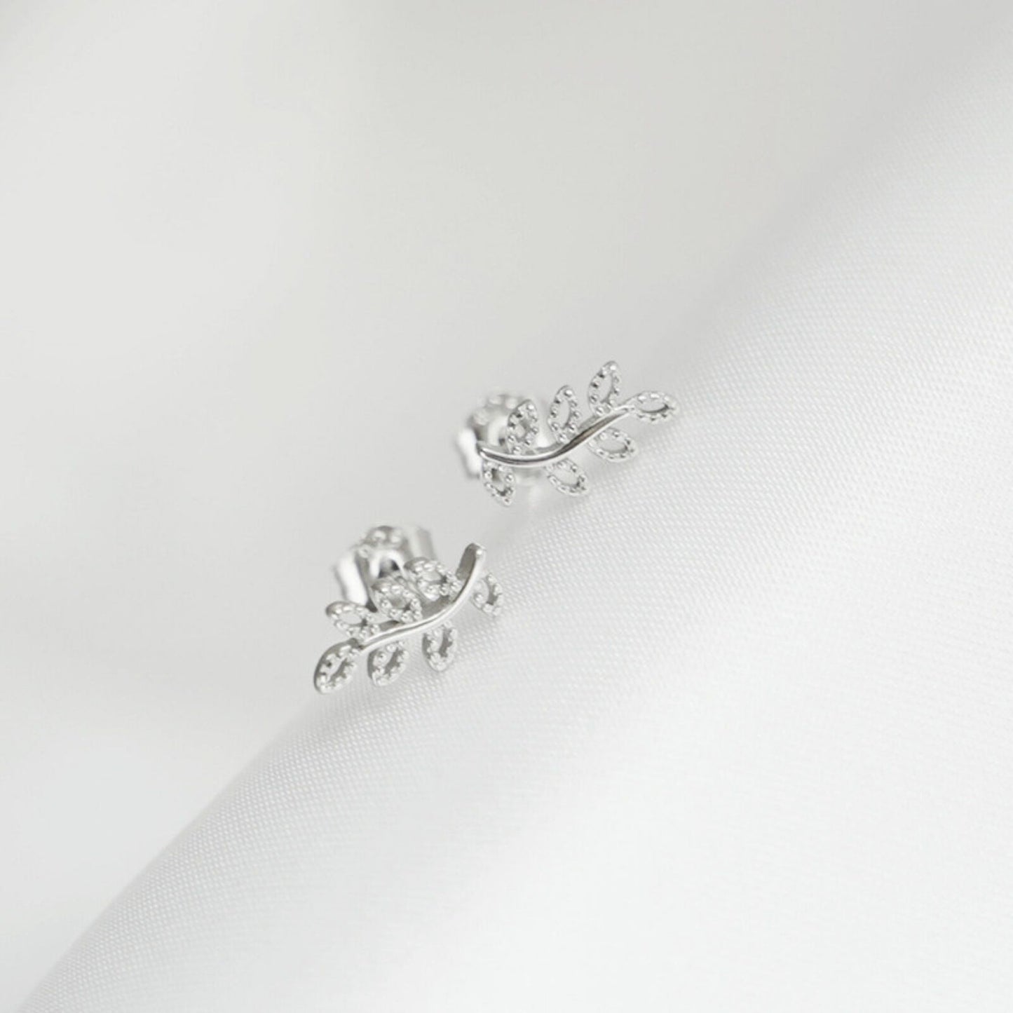 Sterling Silver Filigree Hollow Out Beaded Leaf Stud Crawler Earrings - sugarkittenlondon