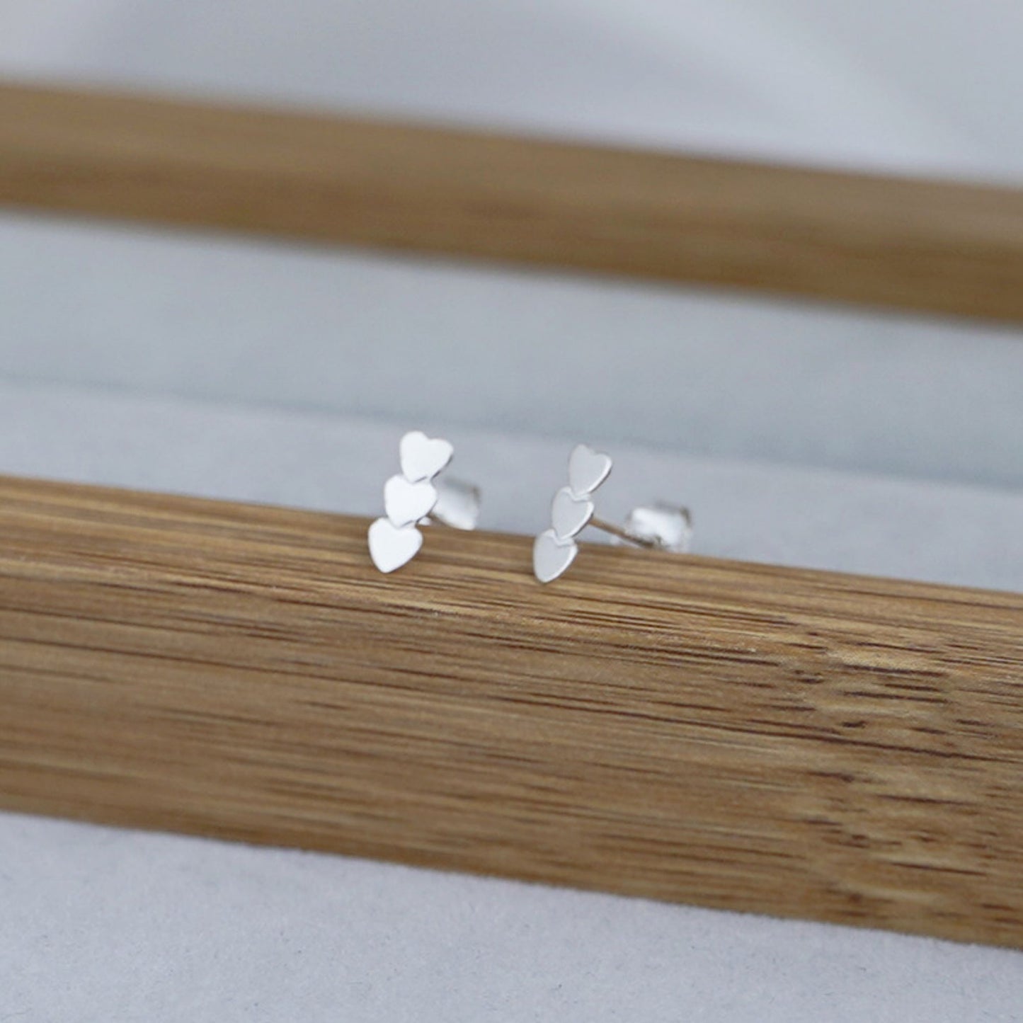 Sterling Silver Tiny Triple Love Hearts Post Stud Earrings - sugarkittenlondon