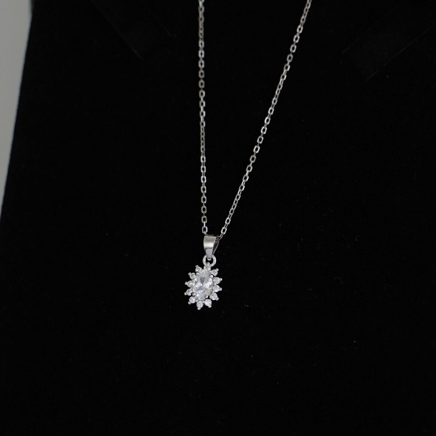 Sterling Silver White Clear Cluster Colour Oval CZ Cluster Pendant Necklace - sugarkittenlondon