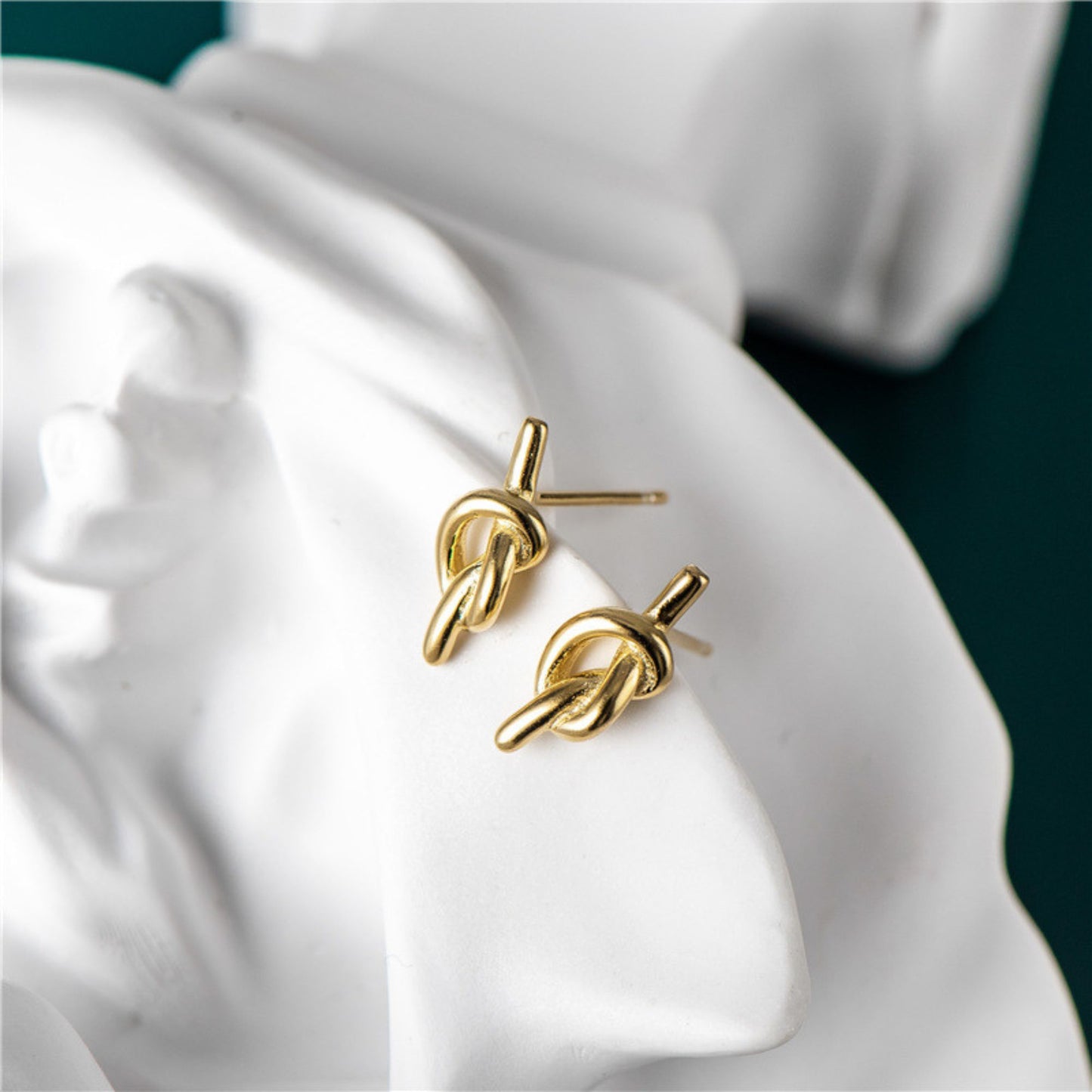 18K Gold on Sterling Silver Solid Love Heart Knot Pretzel Knot Stud Earrings - sugarkittenlondon