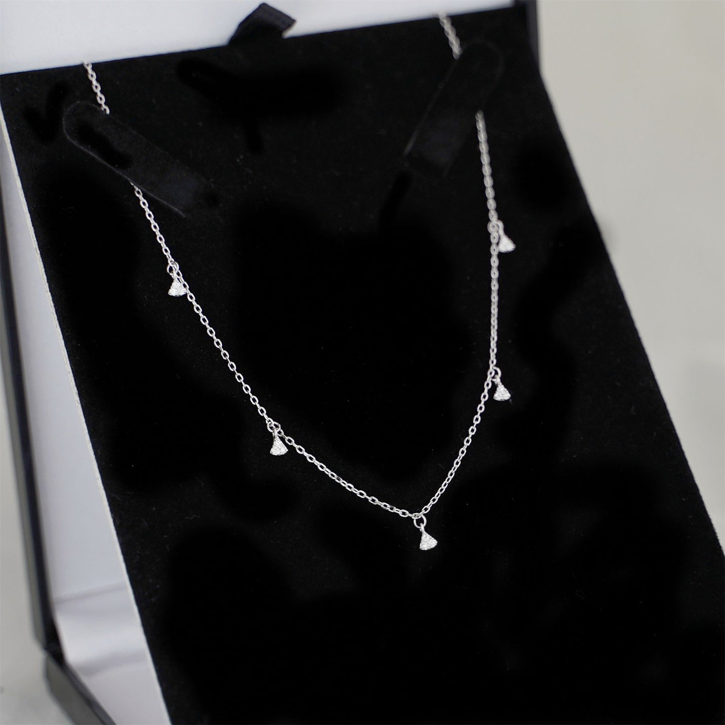 Sterling Silver Micro Pave CZ Mini Fan Charms Drip Choker Necklace - sugarkittenlondon