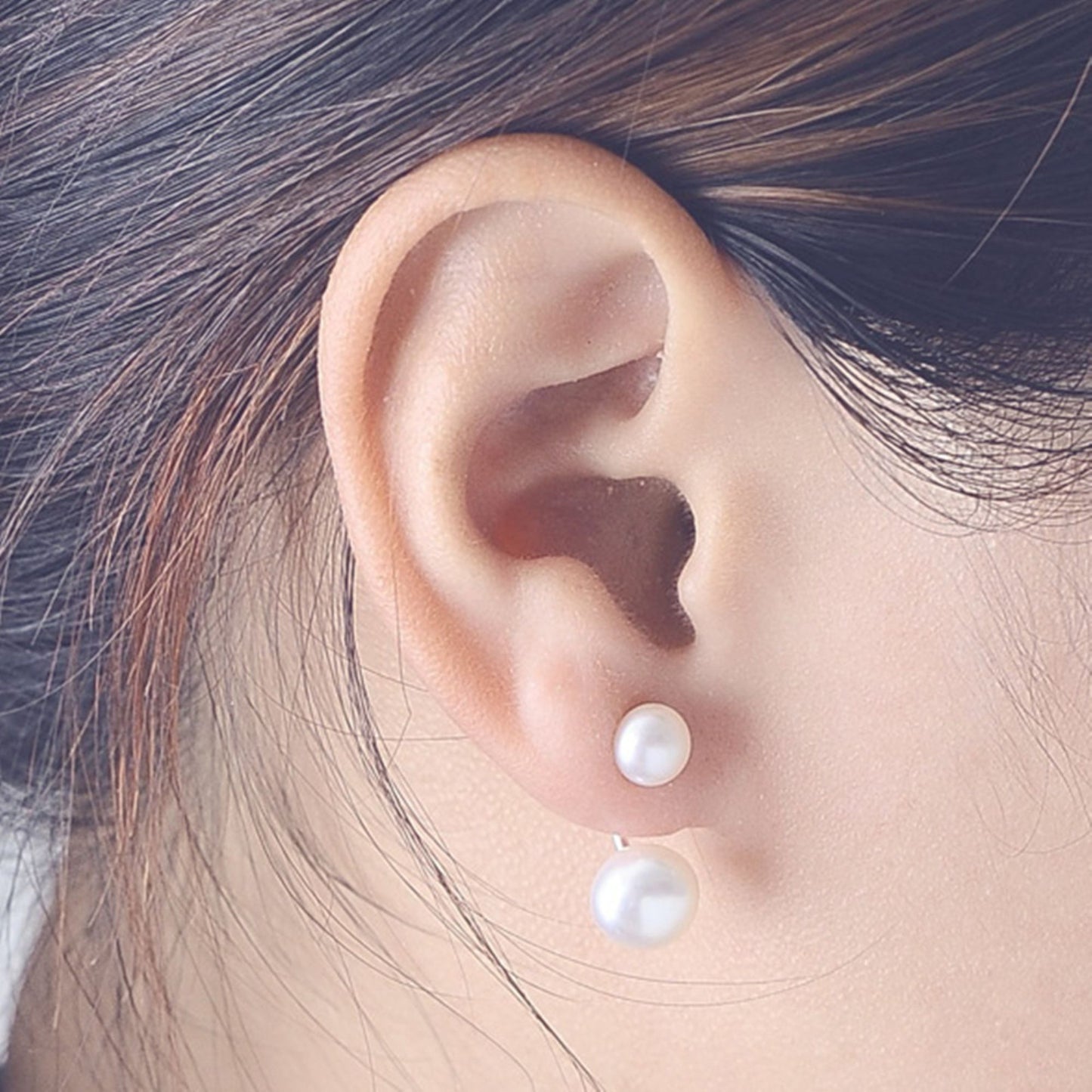 Sterling Silver Duet Round Natural Freshwater Pearls Jacket Drop Earrings - sugarkittenlondon