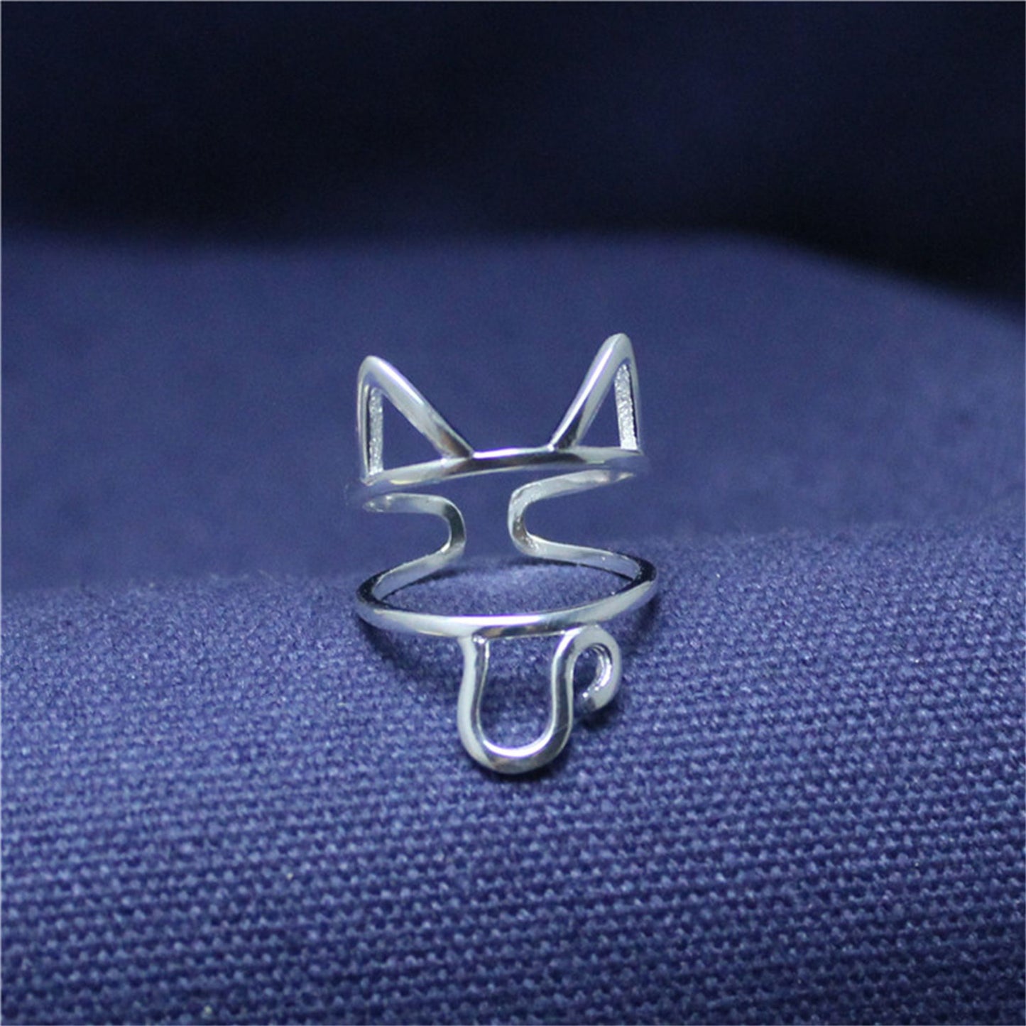 Sterling Silver Hollow Cat Kitten Long Tail Wrap Ring N Adjustable - sugarkittenlondon