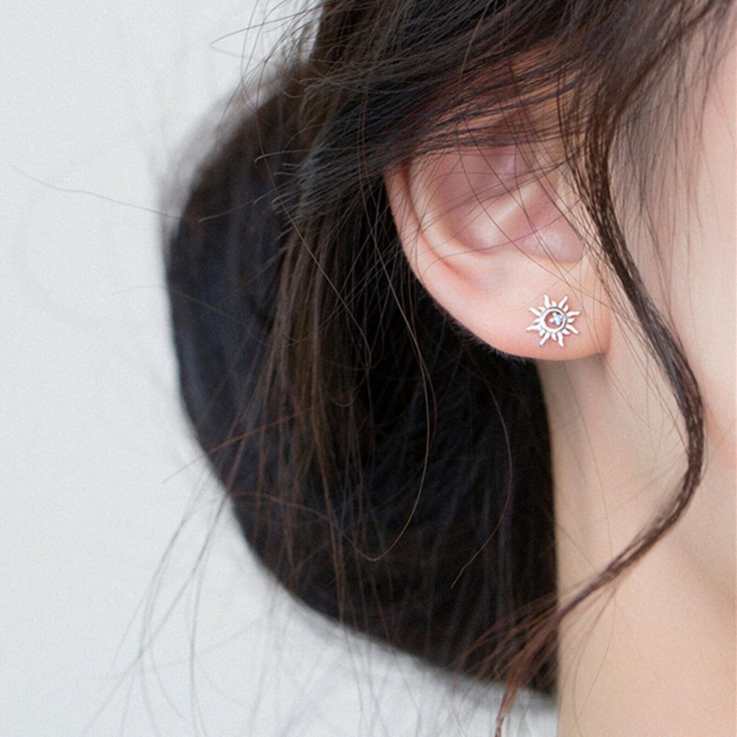 Sparkling Sun Earrings with Light Blue Aquamarine CZ in 925 Sterling Silver