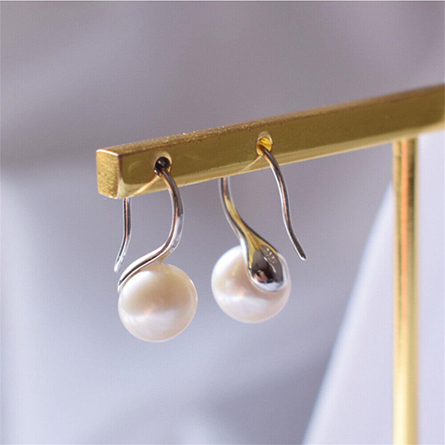 Freshwater Pearl Earrings in Sterling Silver with Near-Round 8mm-10mm Pearls