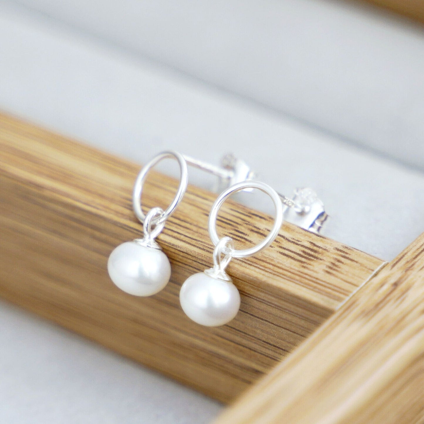 Sterling Silver Button Pearl Drop Earrings with Circle Accents - sugarkittenlondon
