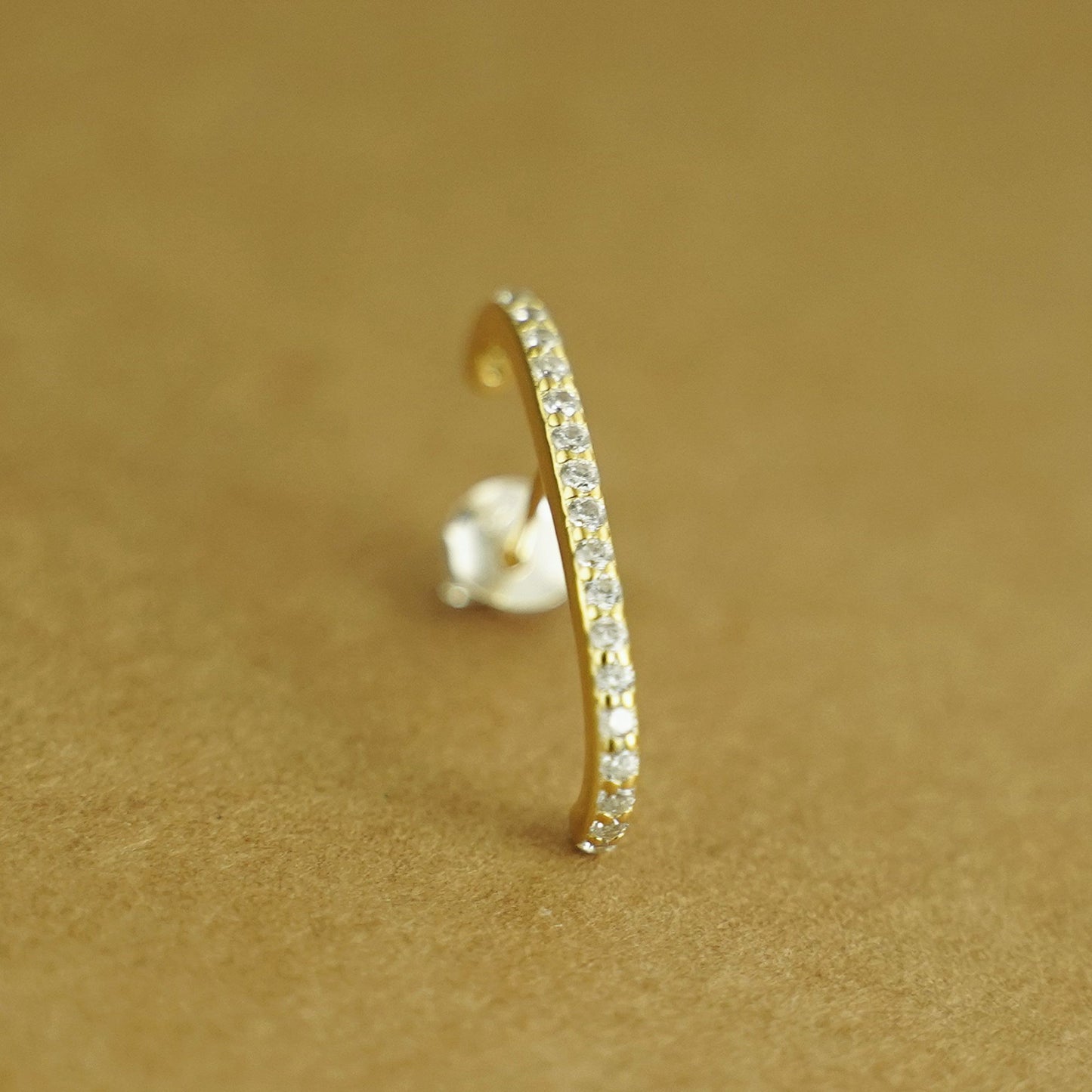 18K Gold Eternity Suspender Line Cuff Stud Earrings with Paved CZ