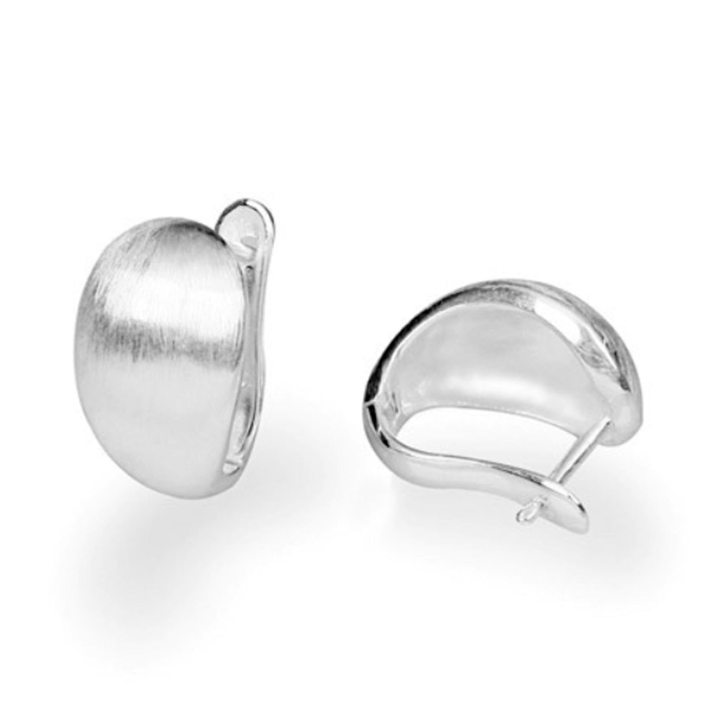 Sterling Silver Brushed Oval Dome Petal Back Earrings with Tulip Design