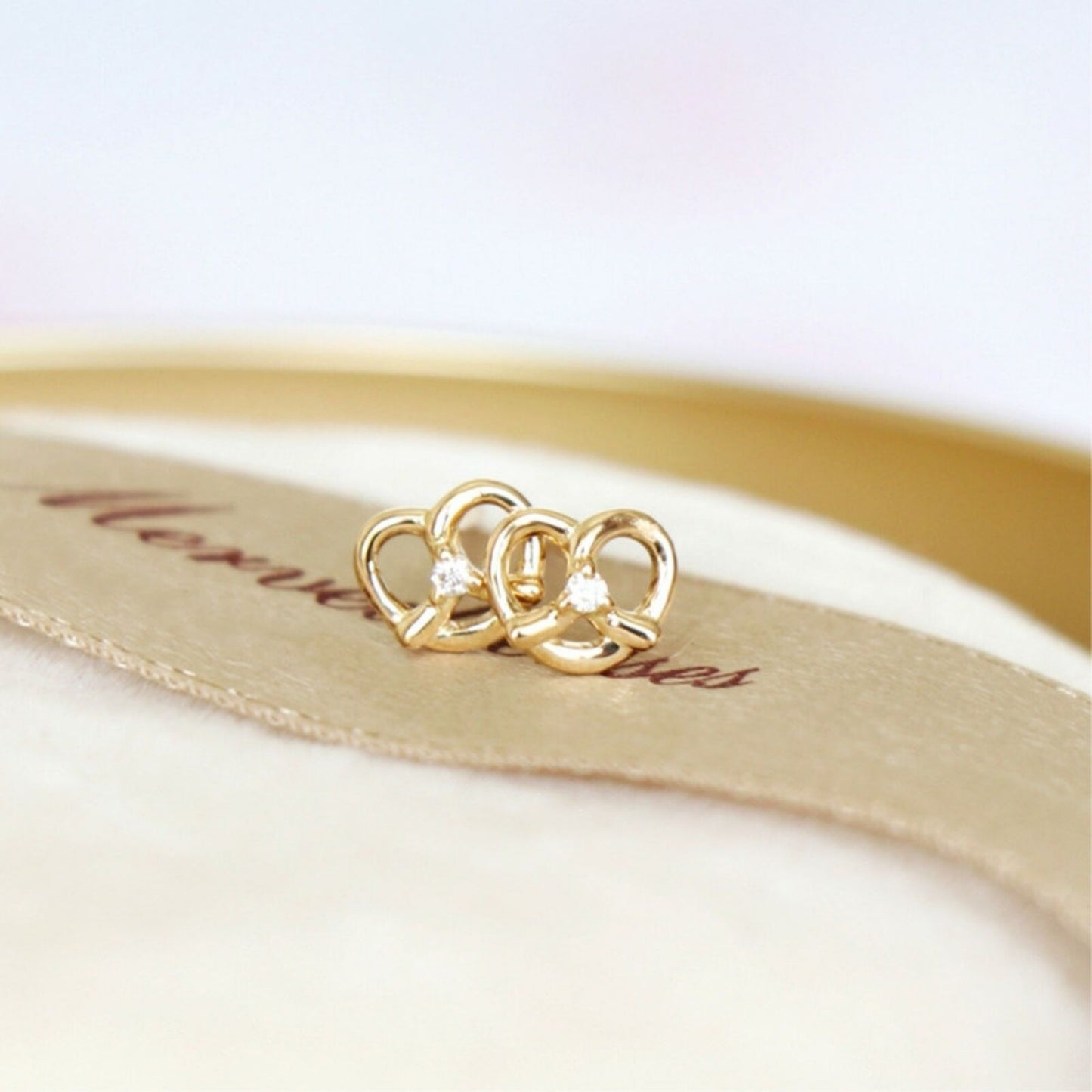 Sterling Silver Mini CZ Pretzel Love Heart Knot Post Girls Studs 2 Tones - sugarkittenlondon