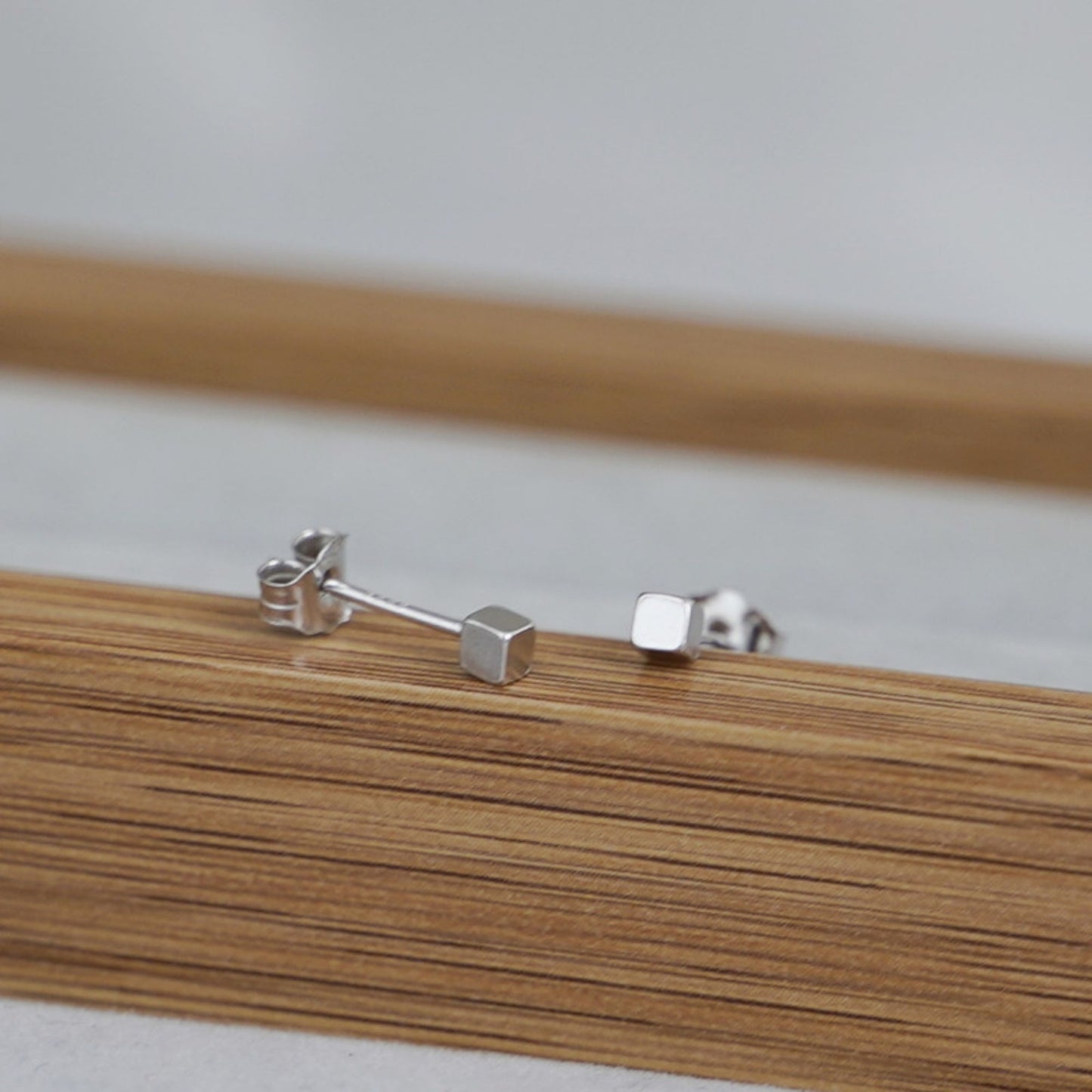 Rhodium on 999 Fine Silver 2mm Cube Unisex Square Stud Post Earrings Boxed - sugarkittenlondon