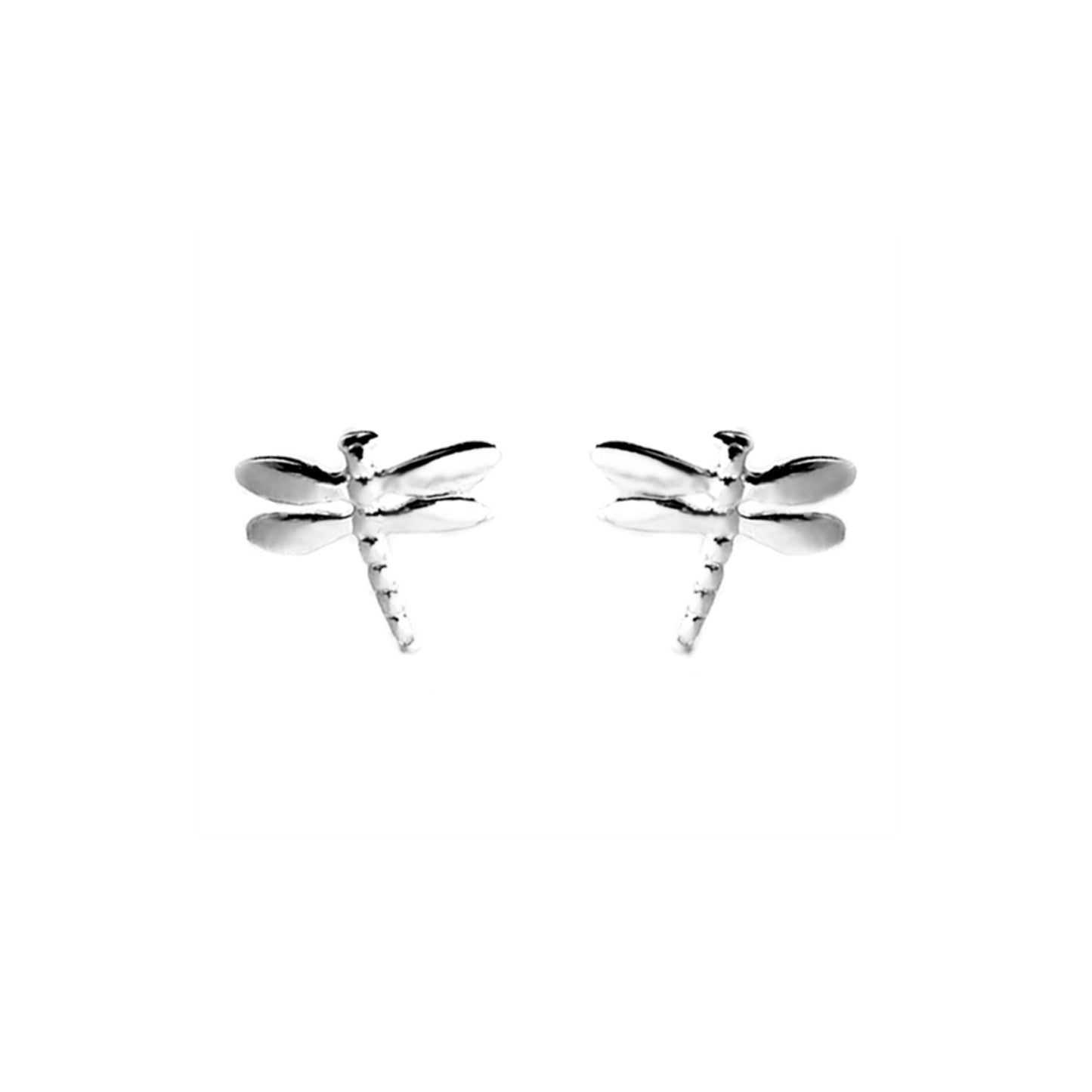 Sterling Silver Dragonfly Shiny Polished Plain Stud Earrings Boxed - sugarkittenlondon