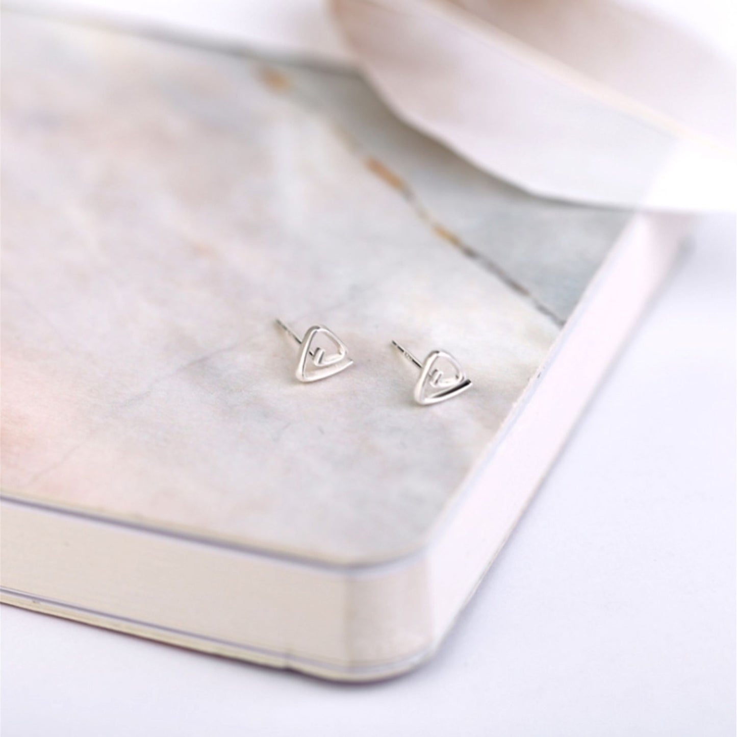 Sterling Silver Mini Greek Triangular Triangle Pyramid Spiral Stud Earrings - sugarkittenlondon