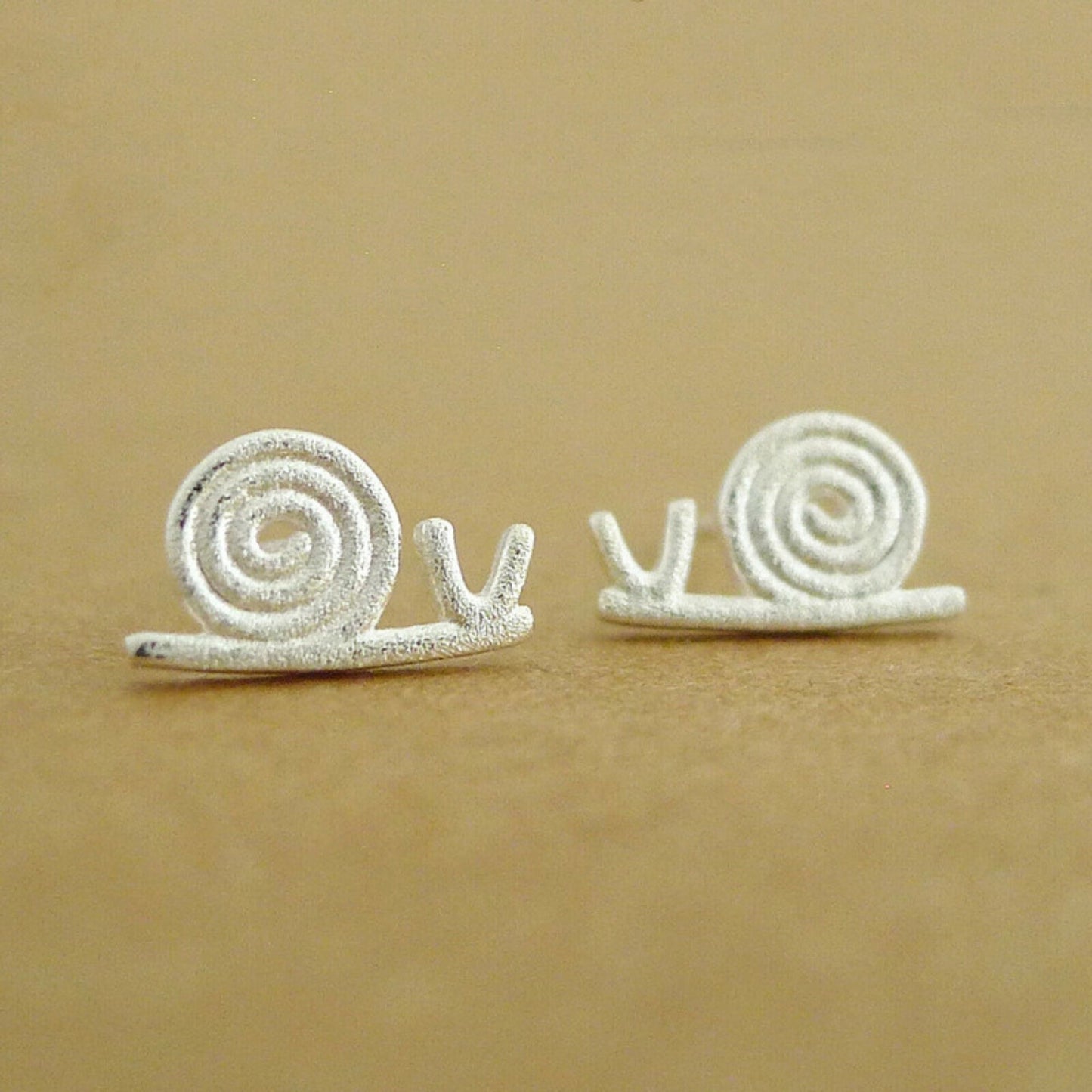 Sterling Silver Brushed Matte Fun Little Snail Stud Earrings Boxed - sugarkittenlondon