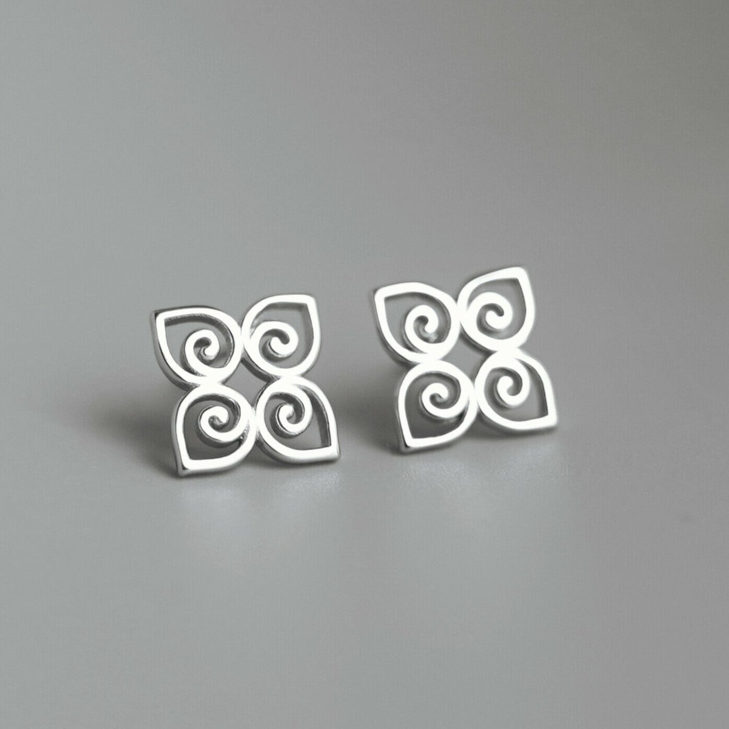 Sterling Silver Celtic Knot Square Diamond Floral Filigree Stud Earrings - sugarkittenlondon
