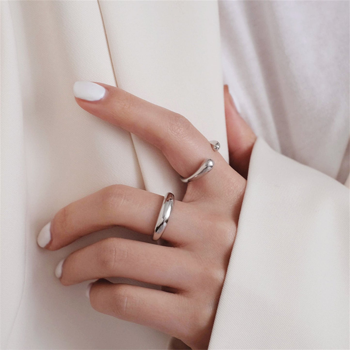 Sterling Silver Shinny Dome Slice Huggie Circle Round Open Band Ring 2 Tones - sugarkittenlondon