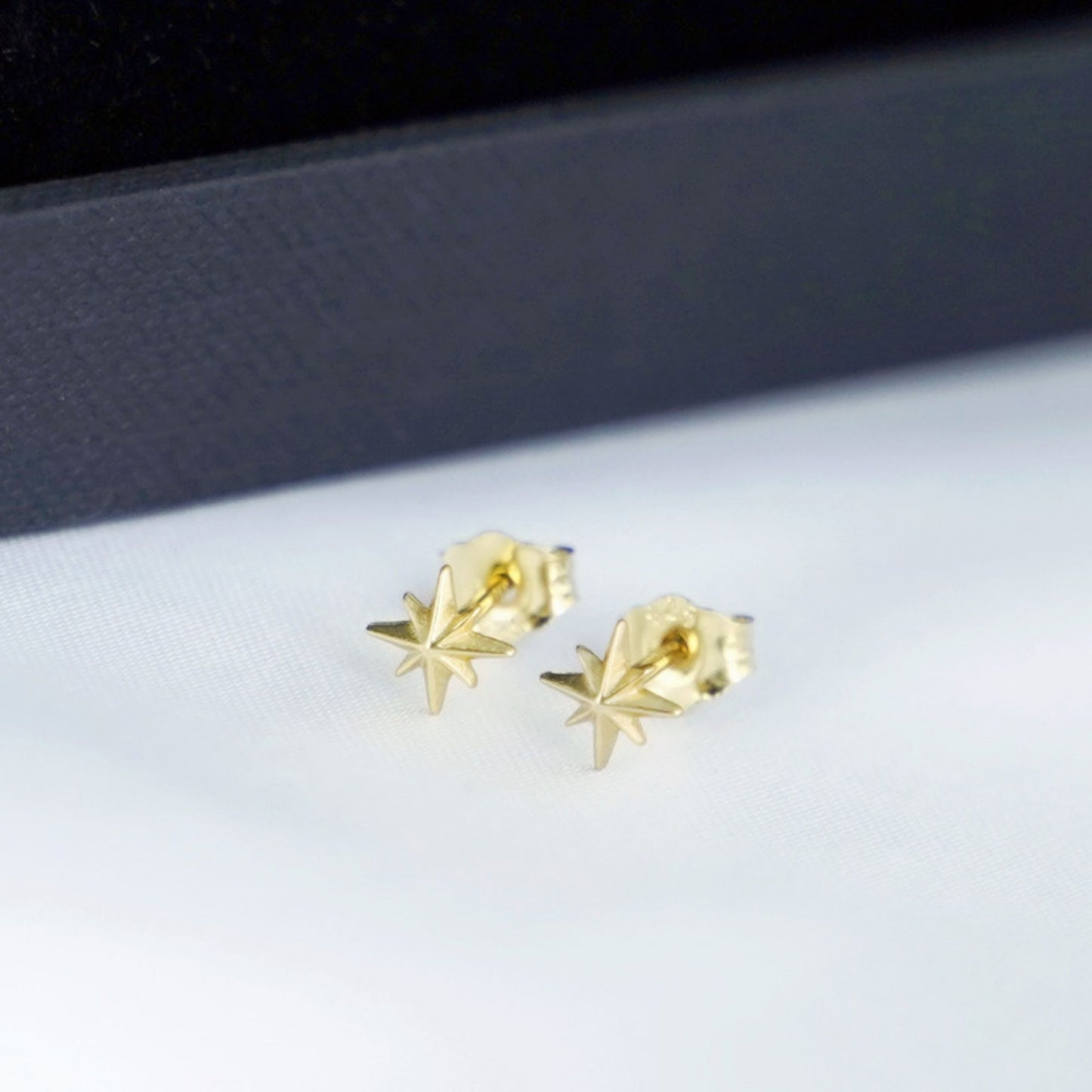 18K Gold on Sterling Silver 6mm Plain North Pole Star Stud Piercing Earrings - sugarkittenlondon