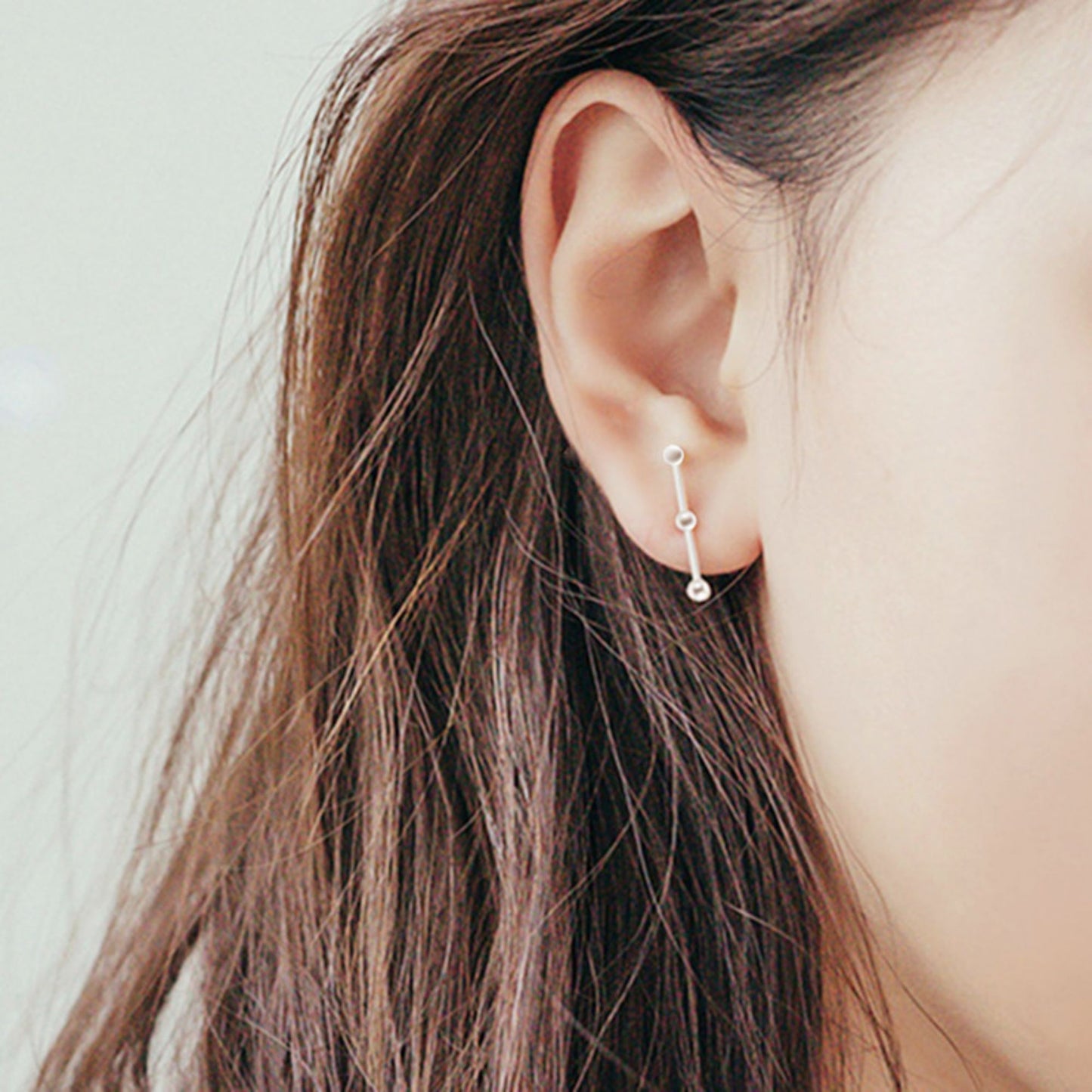 Sterling Silver Triple Beads 2.5mm Ball Bar Pin Post Geometry Line Stud Earrings - sugarkittenlondon