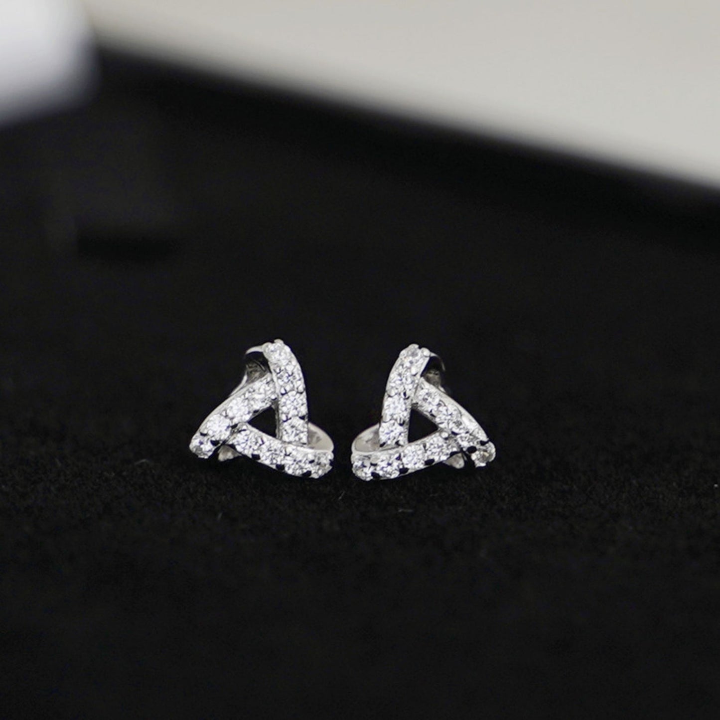 Sterling Silver Cubic Zirconia Micro Pave Triple Knot Stud Earrings - sugarkittenlondon