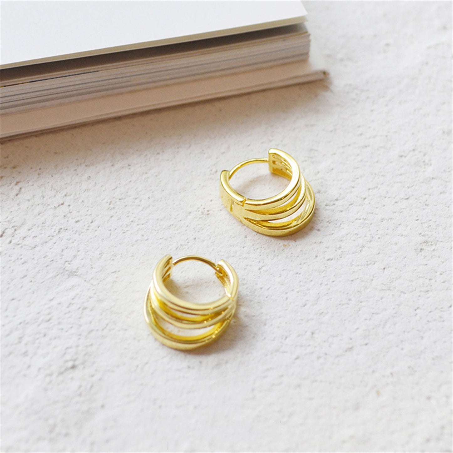 Sterling Silver Trinity Layer Hoop Earrings with Drop Charms (2 Tones)