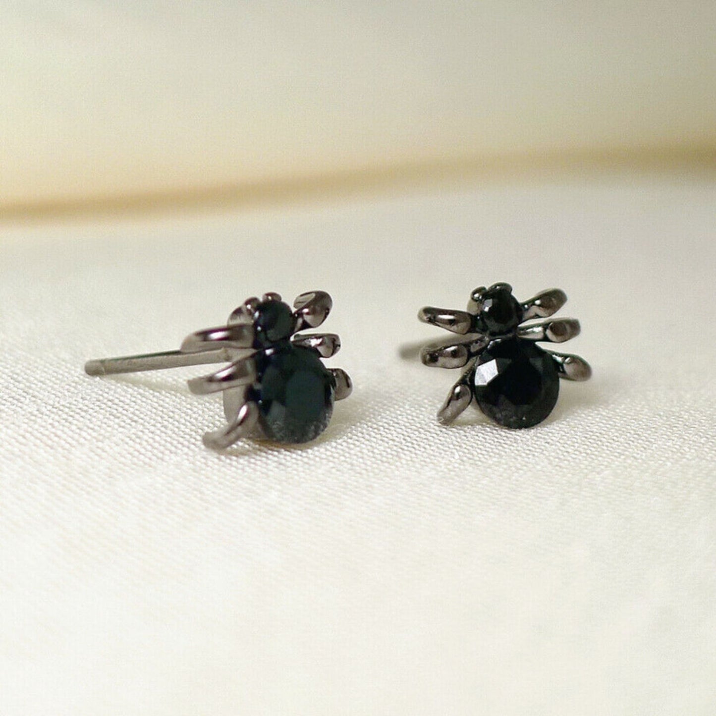 Sterling Silver Oxidized Black CZ Spider Gothic Halloween Stud Earrings - sugarkittenlondon