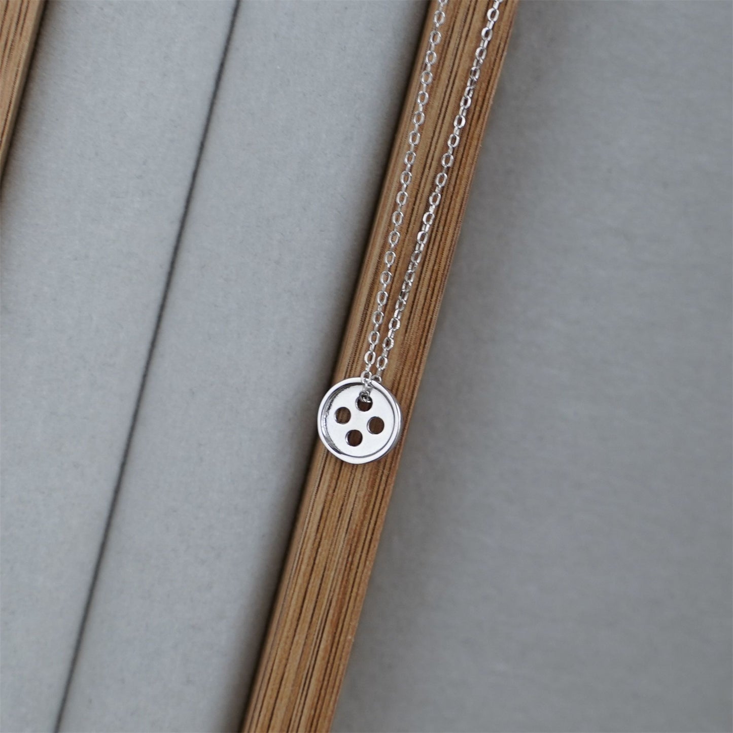 Sterling Silver Cute as a Button Sewing Button Disc Dot Necklace 3 Tones - sugarkittenlondon