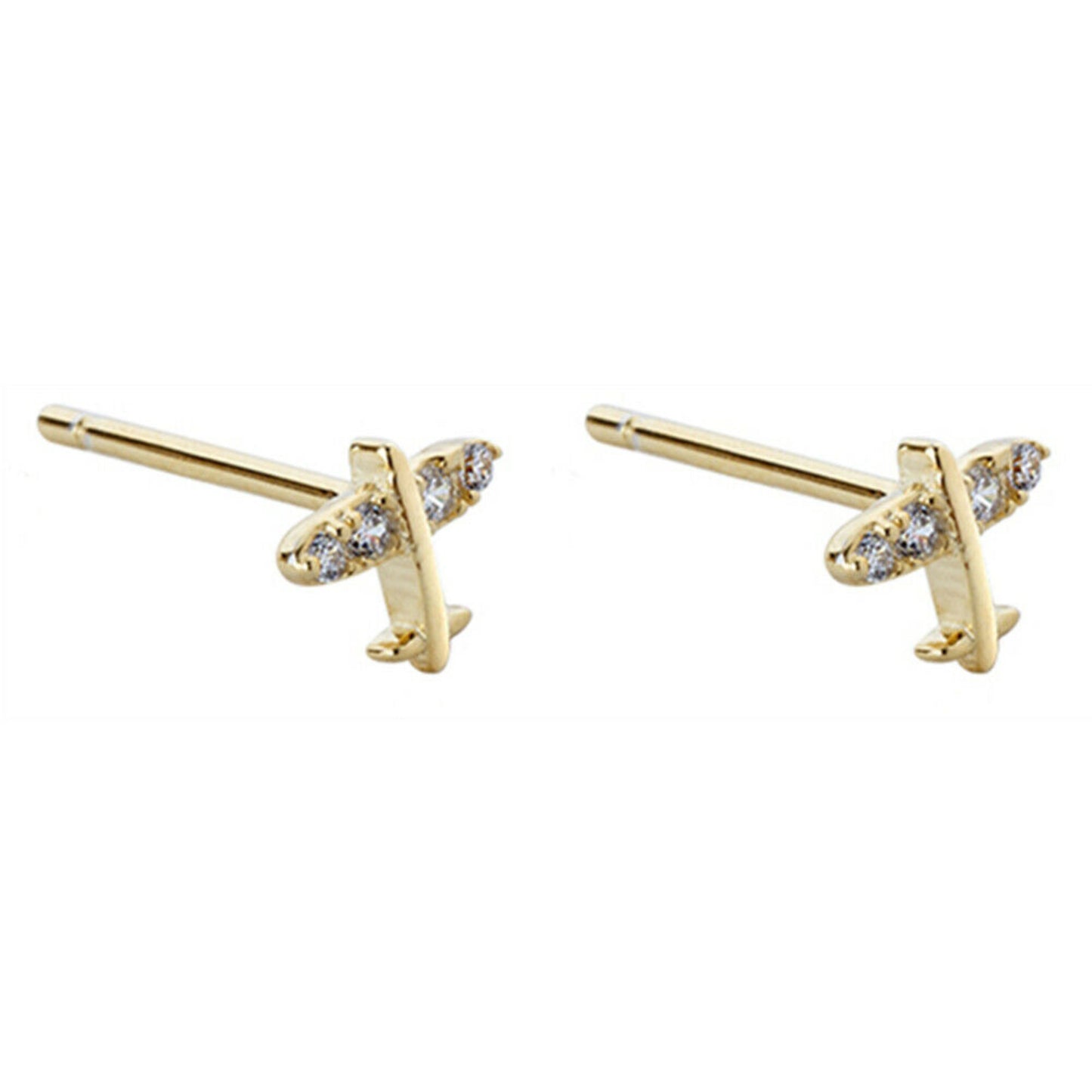 18K Gold on Sterling Silver Airplane CZ Stud Earrings