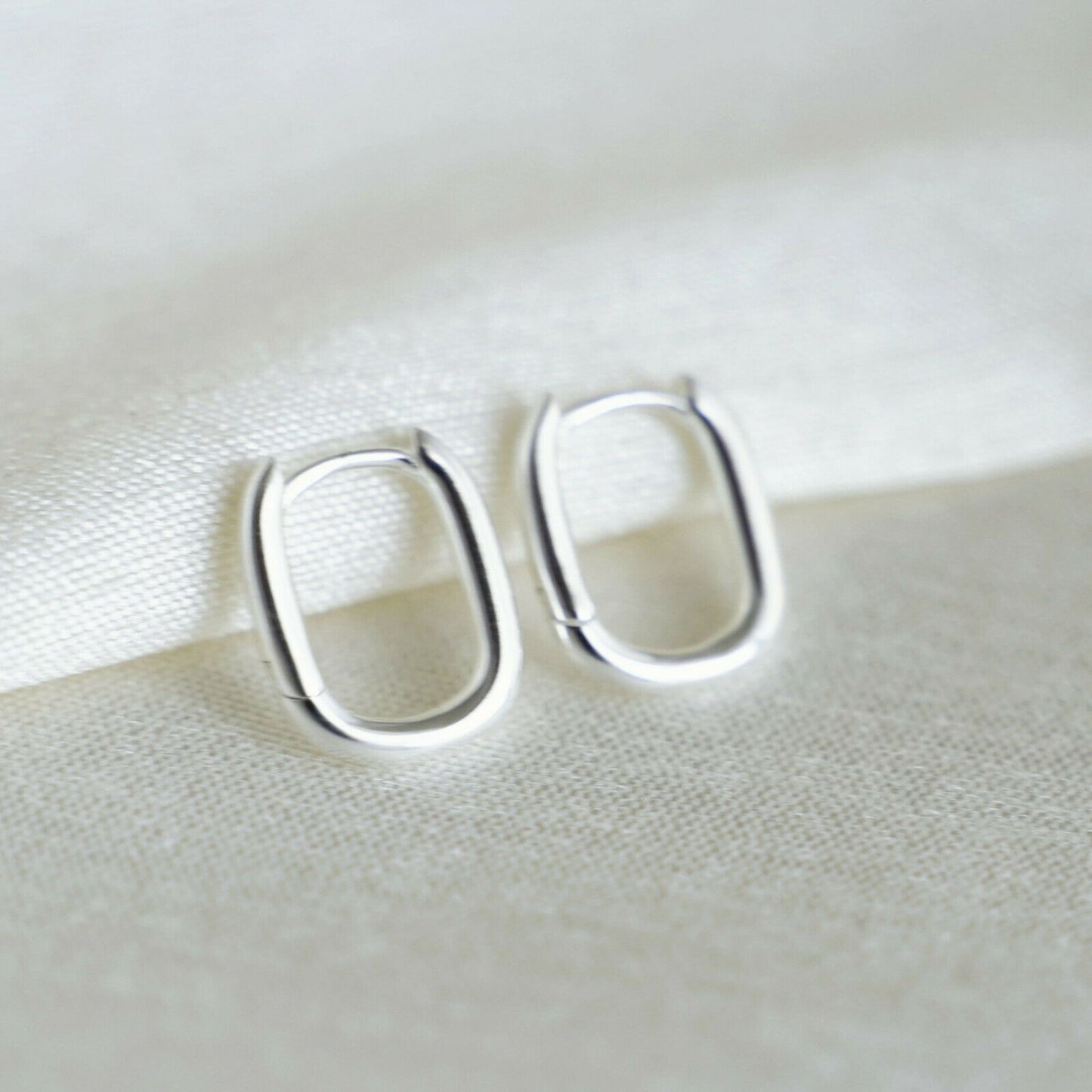 Sterling Silver Oval Square Hoop Earrings with Huggie Closure